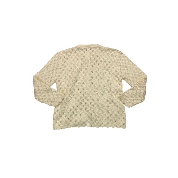 Vintage College Point Cream Open-Knit Button-Up Cardigan Sweater Women’s Size XL - Picture 2 of 5